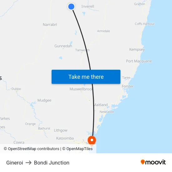 Gineroi to Bondi Junction map