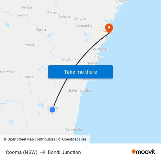 Cooma (NSW) to Bondi Junction map