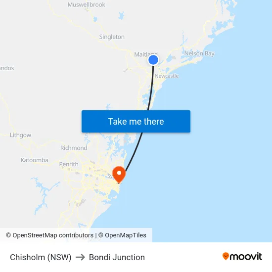 Chisholm (NSW) to Bondi Junction map