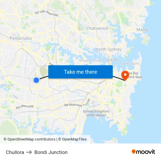 Chullora to Bondi Junction map