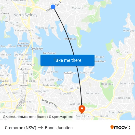 Cremorne (NSW) to Bondi Junction map