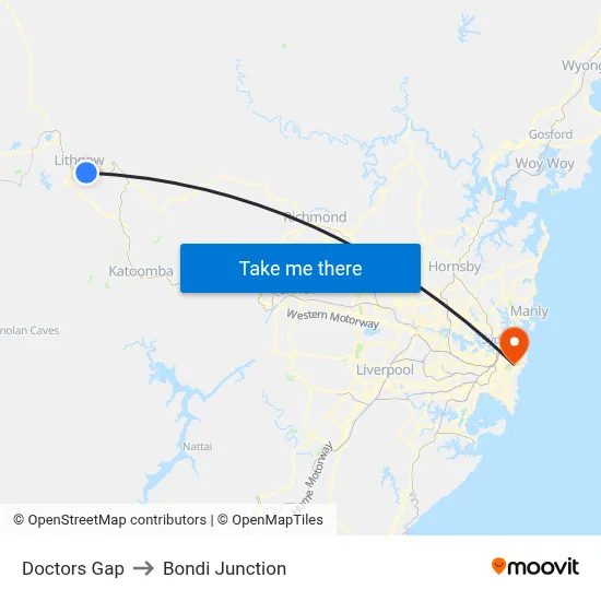 Doctors Gap to Bondi Junction map
