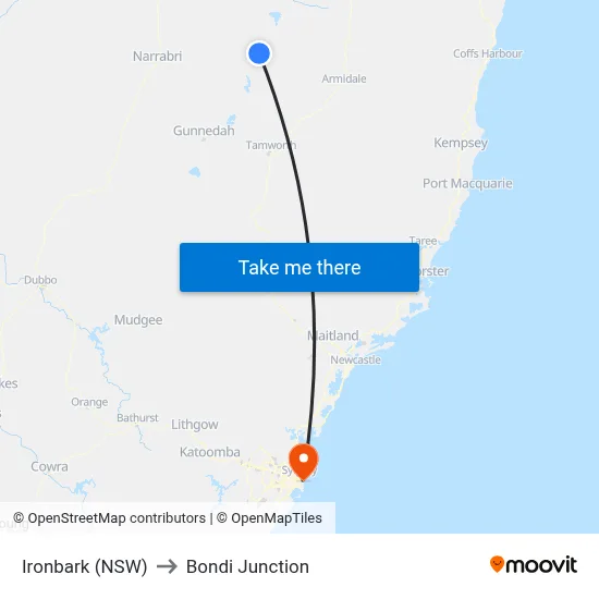 Ironbark (NSW) to Bondi Junction map