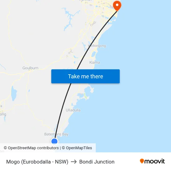Mogo (Eurobodalla - NSW) to Bondi Junction map