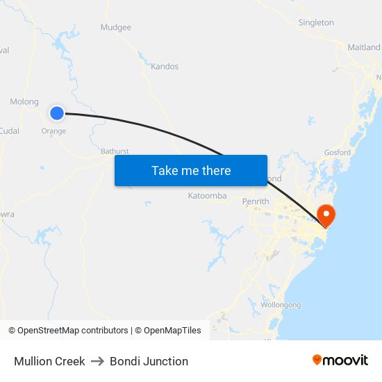 Mullion Creek to Bondi Junction map