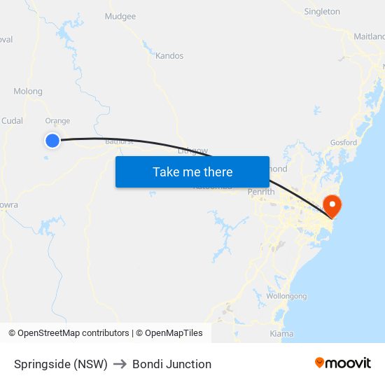 Springside (NSW) to Bondi Junction map