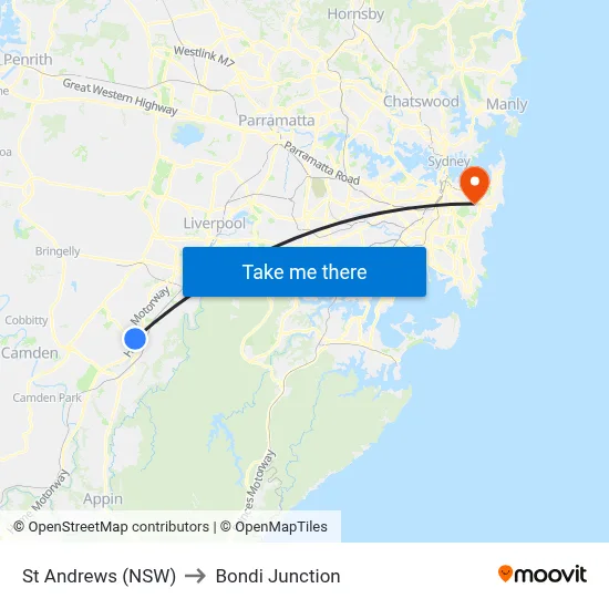 St Andrews (NSW) to Bondi Junction map