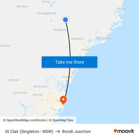 St Clair (Singleton - NSW) to Bondi Junction map