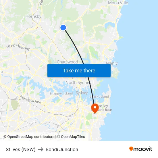 St Ives (NSW) to Bondi Junction map