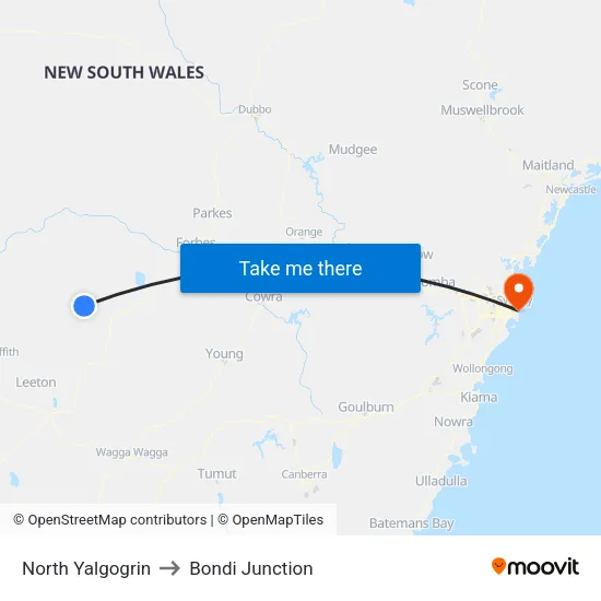 North Yalgogrin to Bondi Junction map
