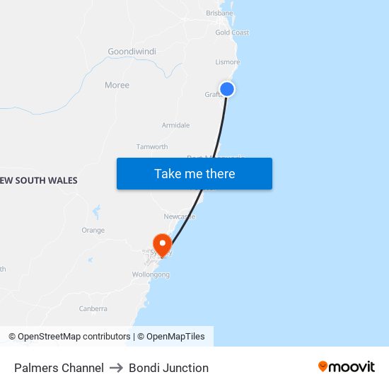 Palmers Channel to Bondi Junction map