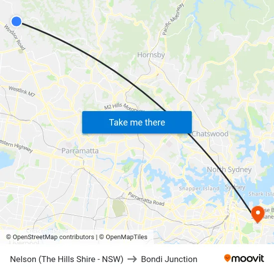 Nelson (The Hills Shire - NSW) to Bondi Junction map