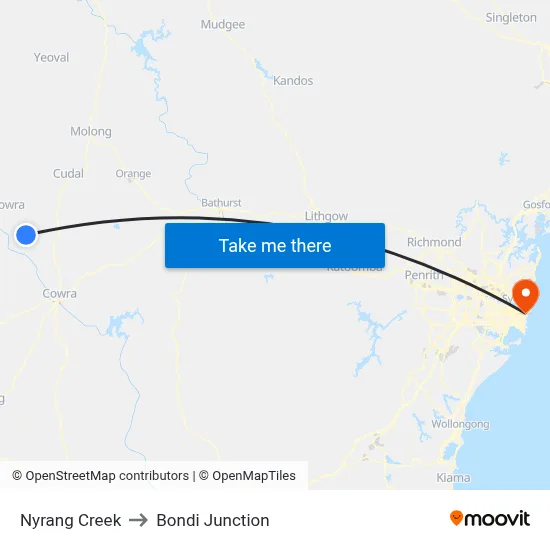 Nyrang Creek to Bondi Junction map