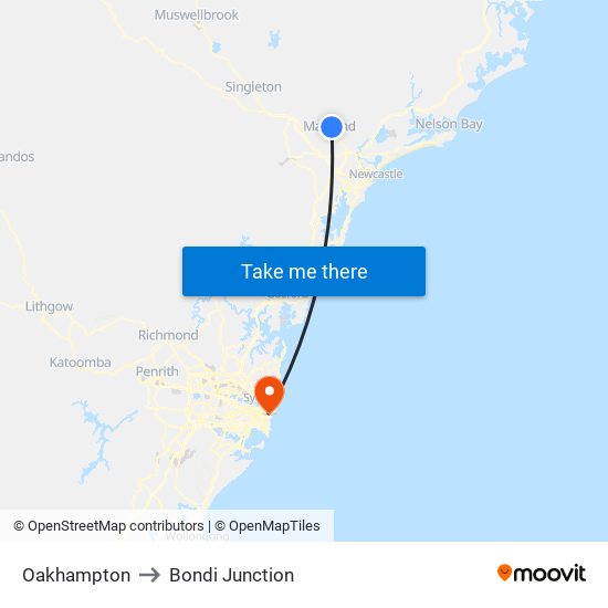 Oakhampton to Bondi Junction map