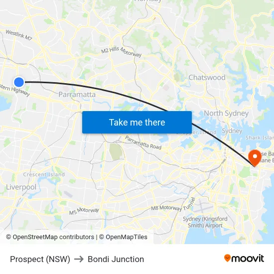 Prospect (NSW) to Bondi Junction map