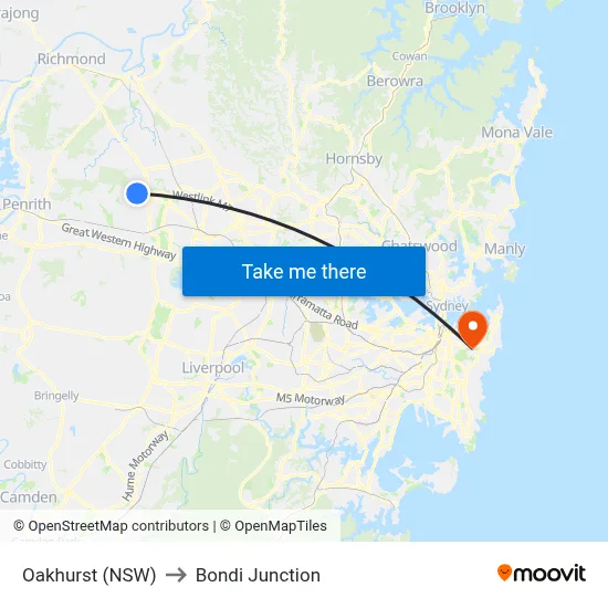 Oakhurst (NSW) to Bondi Junction map