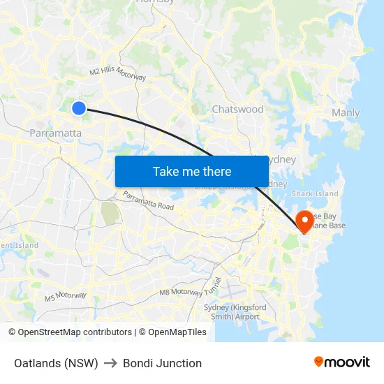 Oatlands (NSW) to Bondi Junction map