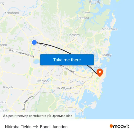 Nirimba Fields to Bondi Junction map
