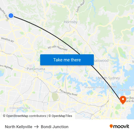 North Kellyville to Bondi Junction map
