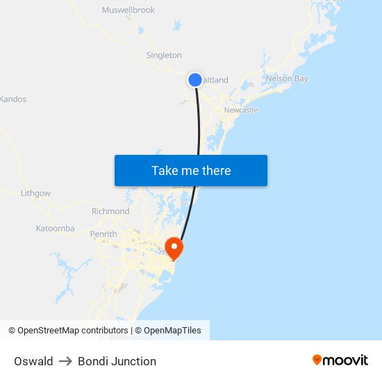 Oswald to Bondi Junction map