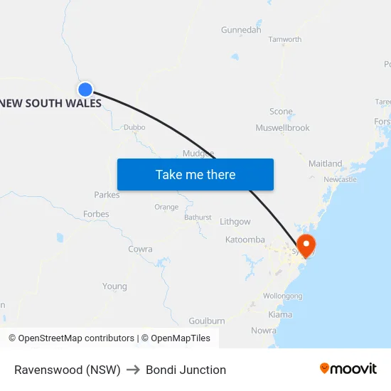 Ravenswood (NSW) to Bondi Junction map