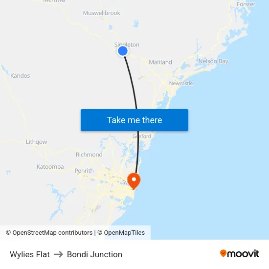 Wylies Flat to Bondi Junction map