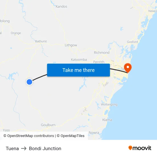 Tuena to Bondi Junction map