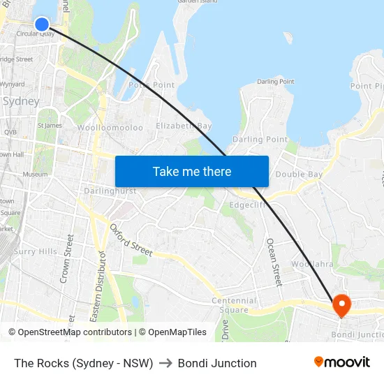 The Rocks (Sydney - NSW) to Bondi Junction map