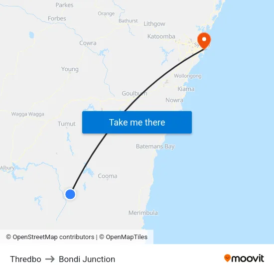Thredbo to Bondi Junction map