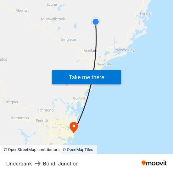 Underbank to Bondi Junction map