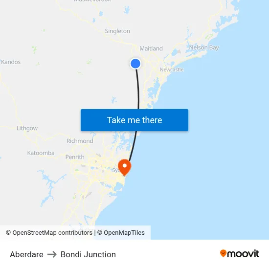 Aberdare to Bondi Junction map