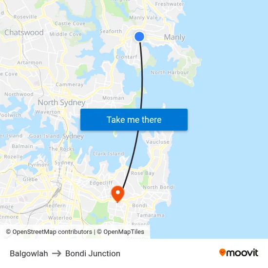 Balgowlah to Bondi Junction map