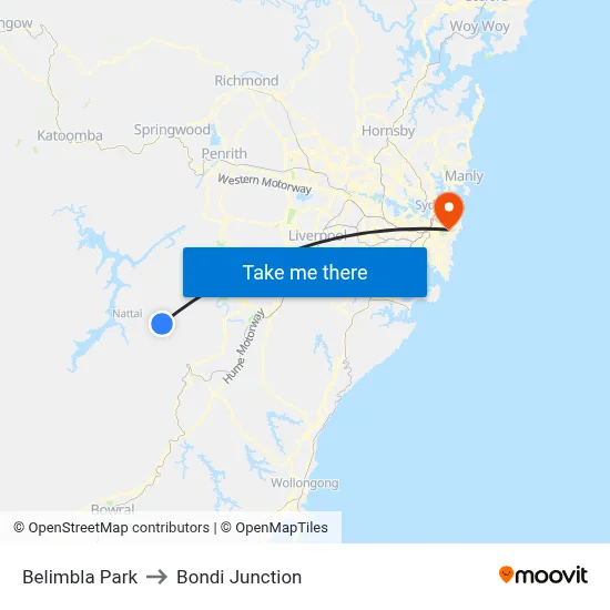 Belimbla Park to Bondi Junction map