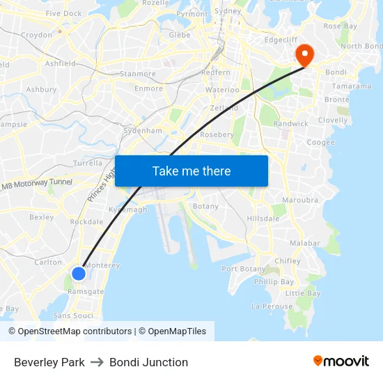 Beverley Park to Bondi Junction map