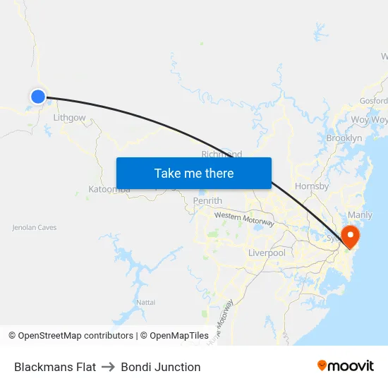 Blackmans Flat to Bondi Junction map