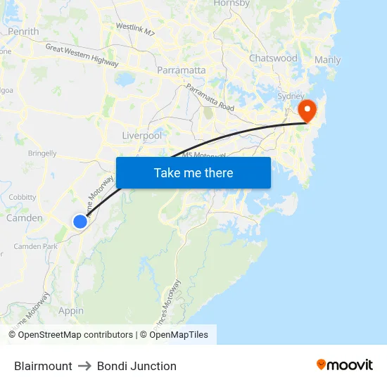 Blairmount to Bondi Junction map