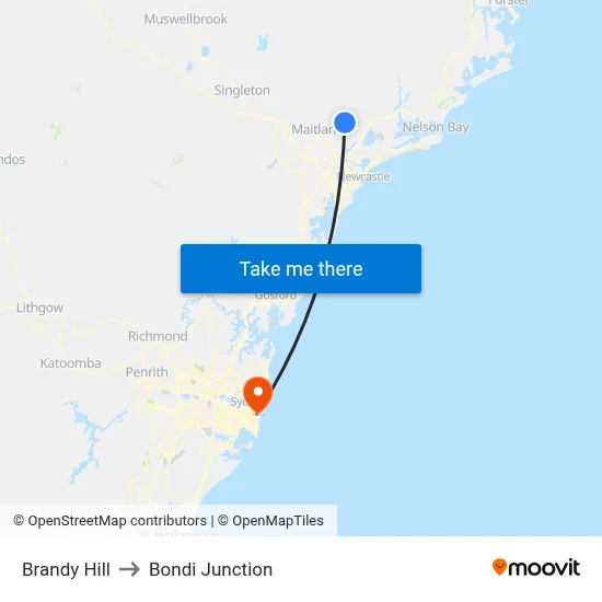 Brandy Hill to Bondi Junction map