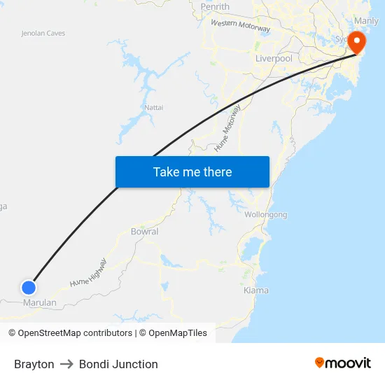 Brayton to Bondi Junction map