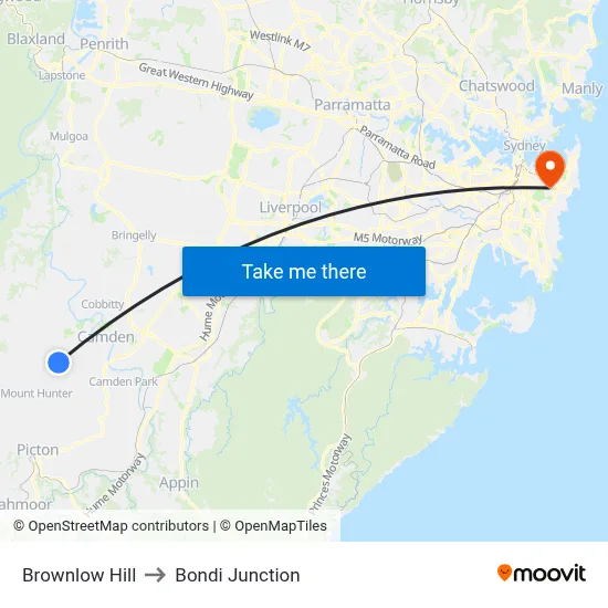 Brownlow Hill to Bondi Junction map