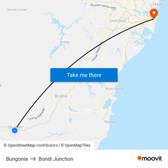 Bungonia to Bondi Junction map
