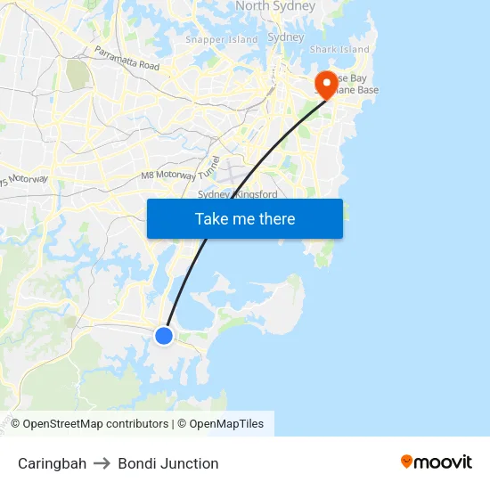 Caringbah to Bondi Junction map