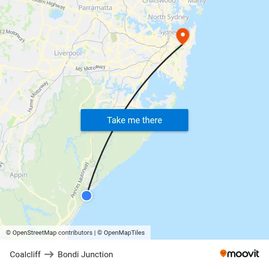 Coalcliff to Bondi Junction map