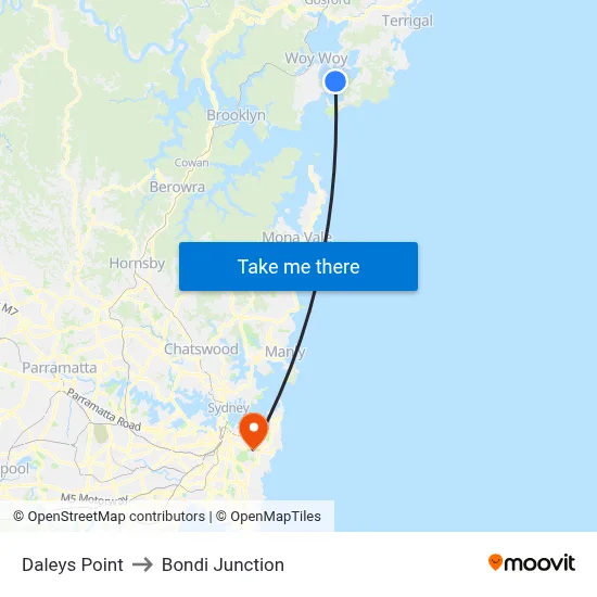 Daleys Point to Bondi Junction map