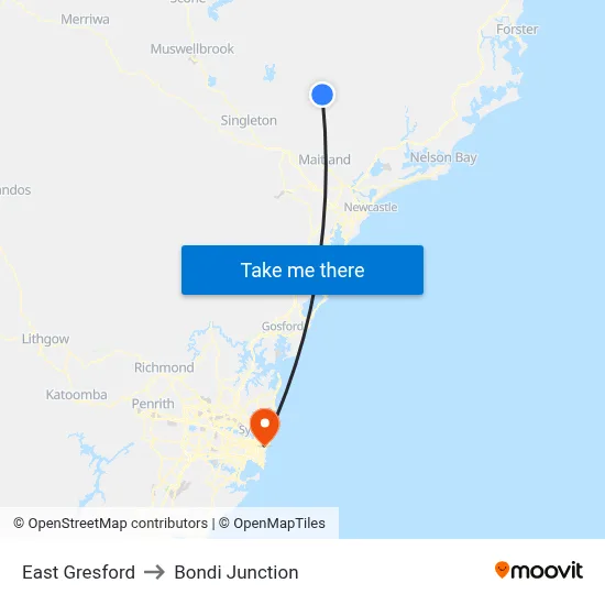 East Gresford to Bondi Junction map