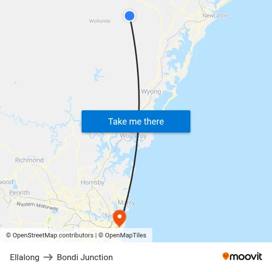 Ellalong to Bondi Junction map