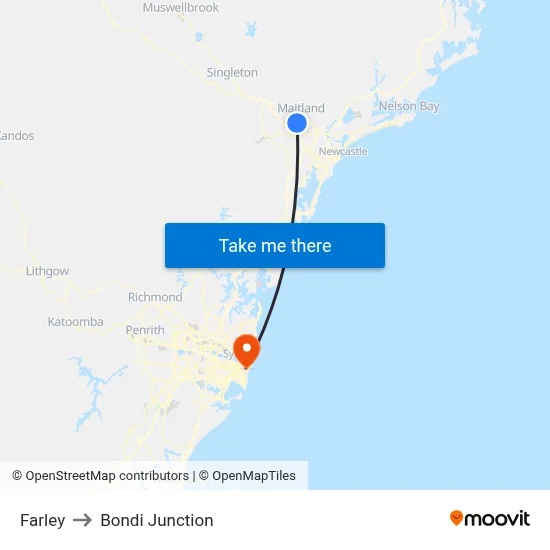 Farley to Bondi Junction map