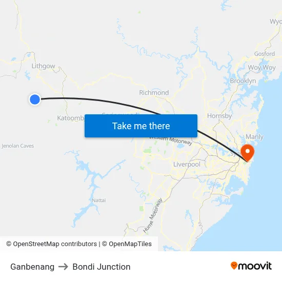 Ganbenang to Bondi Junction map
