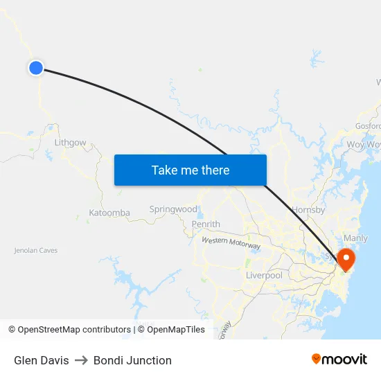 Glen Davis to Bondi Junction map