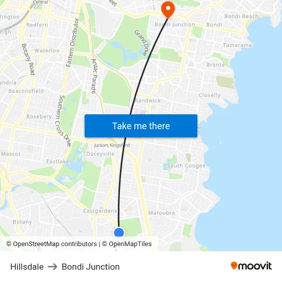 Hillsdale to Bondi Junction map