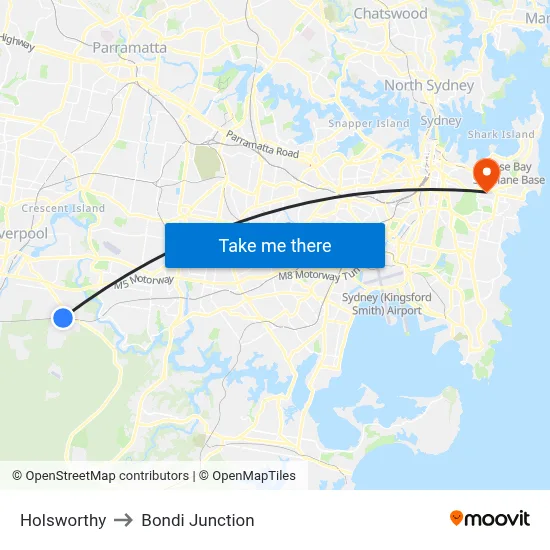 Holsworthy to Bondi Junction map